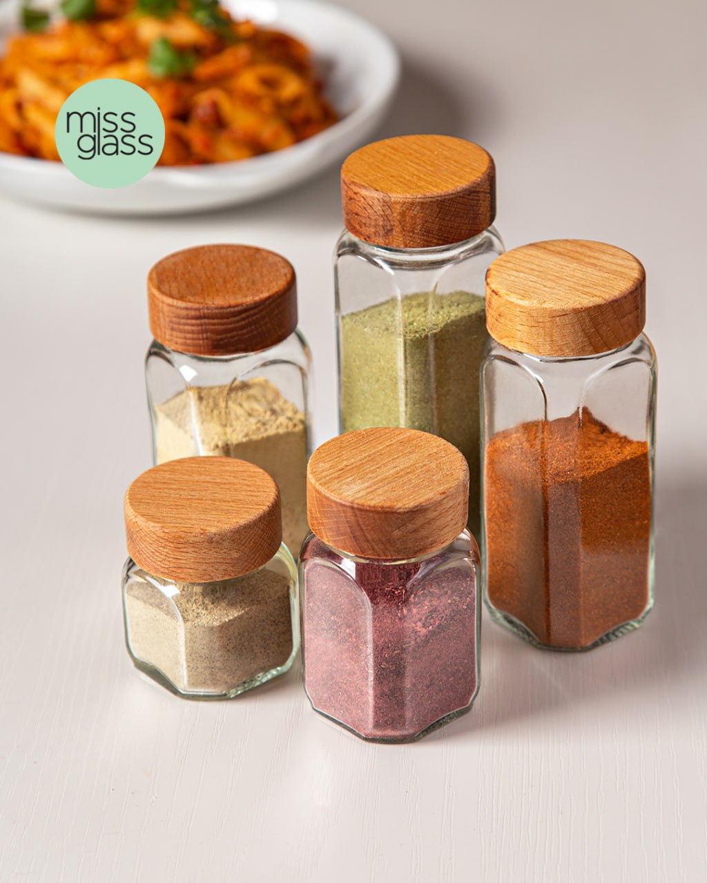 ادویه پاش چهارگوش درب چوبی 6عددی
